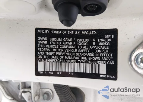 2018 Honda Civic Type R Touring из США, поврежденный, VIN SHHFK8G71JU203065